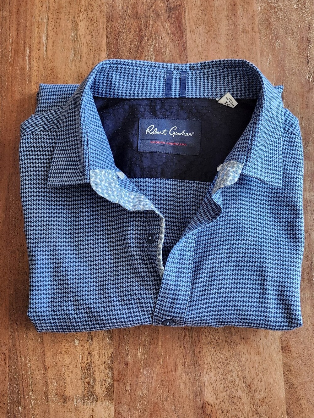Robert Graham Navy and Blue  Houndstooth Dress Shirt XL